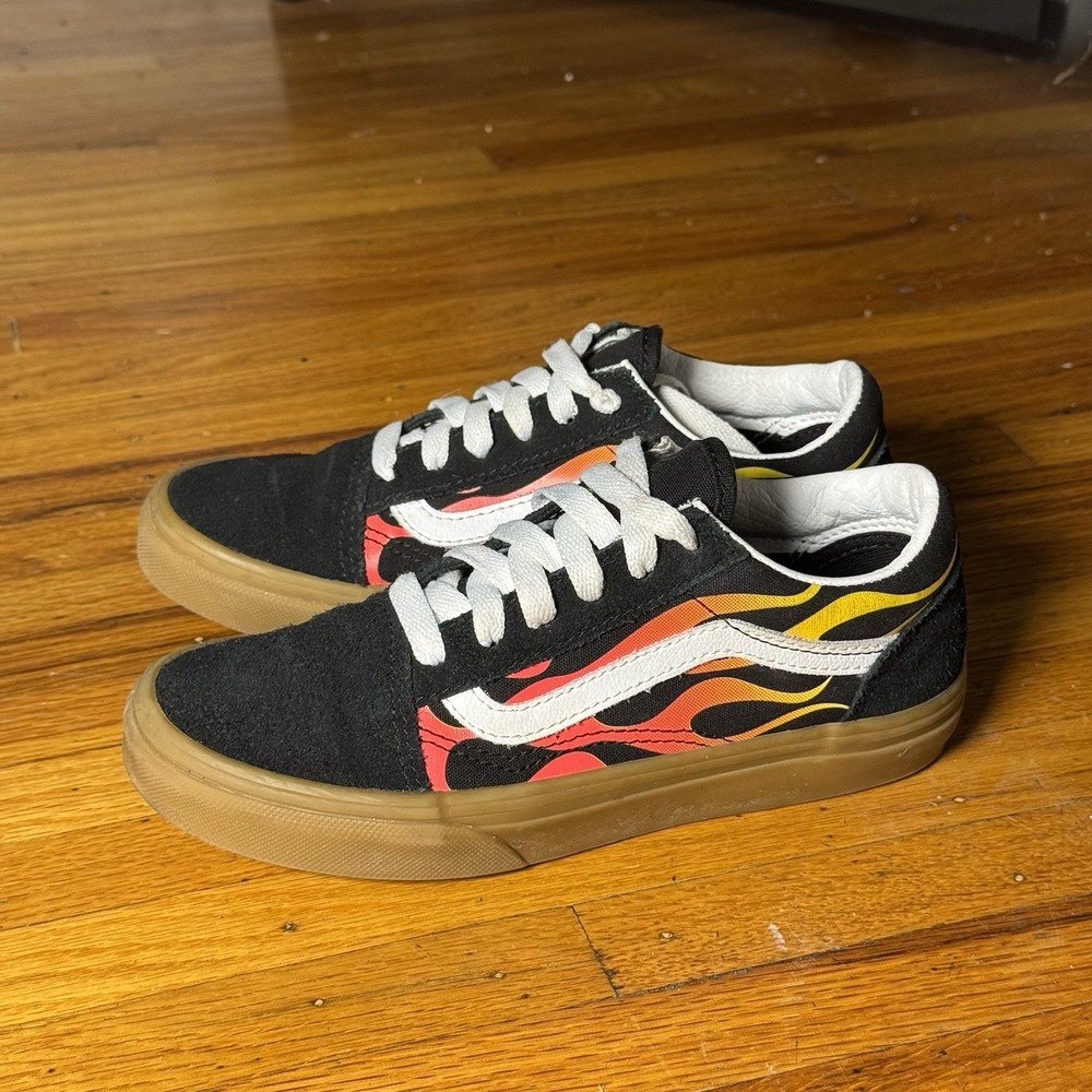 Vans Old Skool Flame Kids Size 3Y Black Suede Gum Sole Skate Sneakers 507698